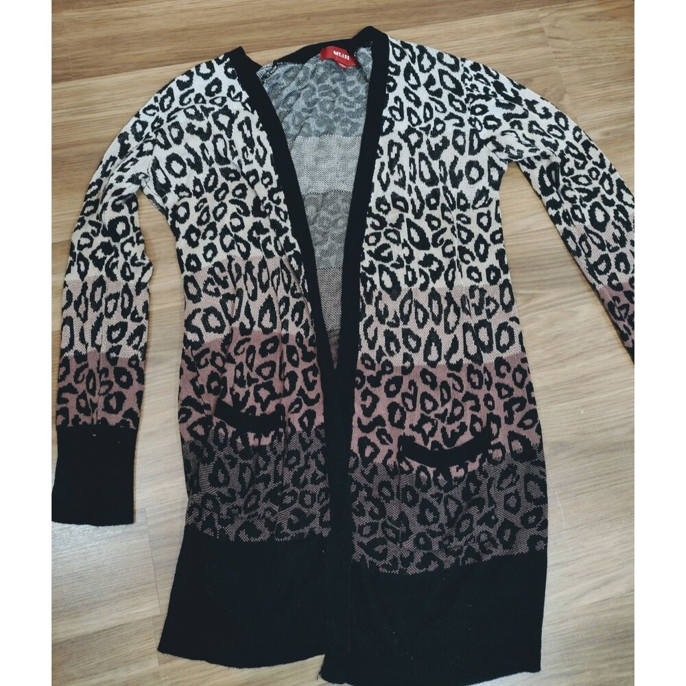 Womens Cardigan Long Net 155 Leopard Print M/L Classic Sweater Longsleeve